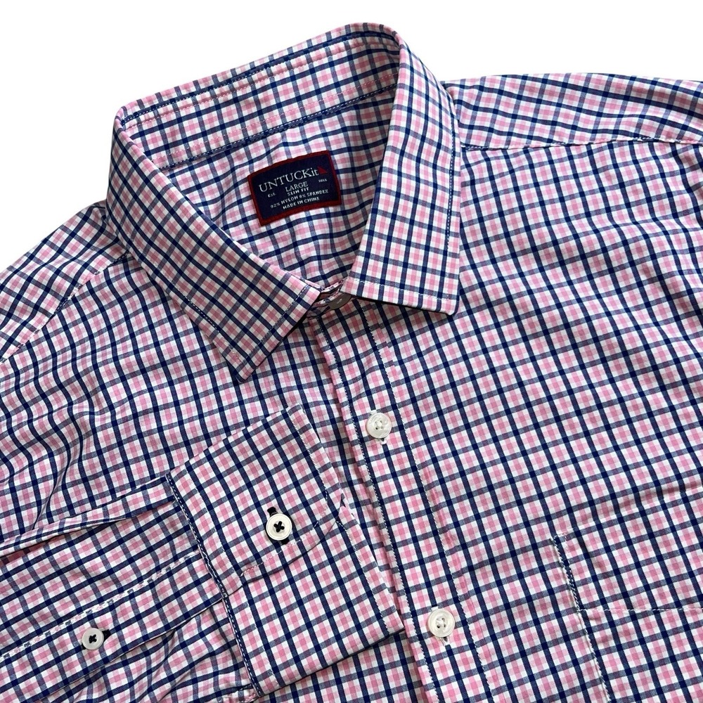 Untuckit Ventoso Mens Large‎ Multicolored Plaid Slim Long Sleeve Button Up Shirt